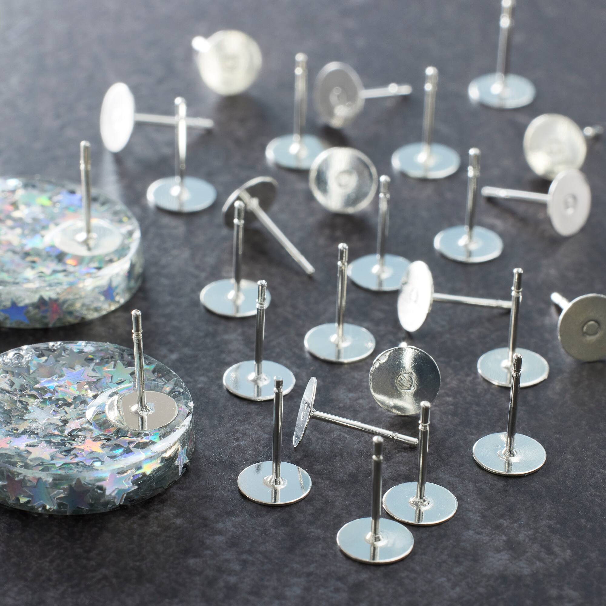 12 Pack: Silver Flat Post Earrings by Bead Landing™